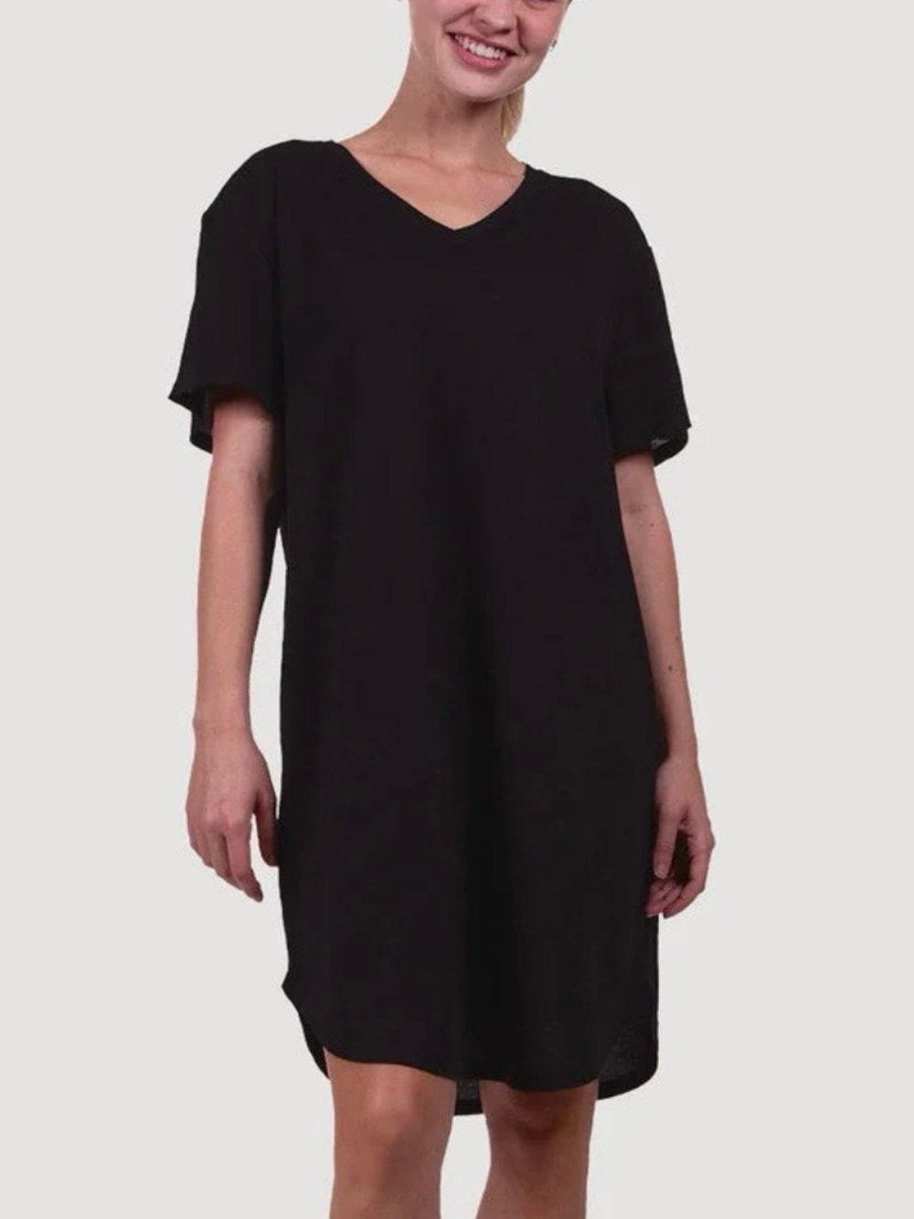 Natori Black V-Neck Short Sleeve Sleep Shirt